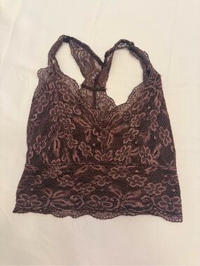 PacSun Lace Floral Racerback Bralette - Dark Brown